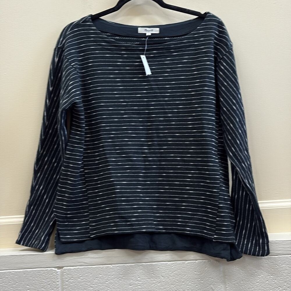 Madewell small Charcoal and White Striped Knit pullover cotton Top